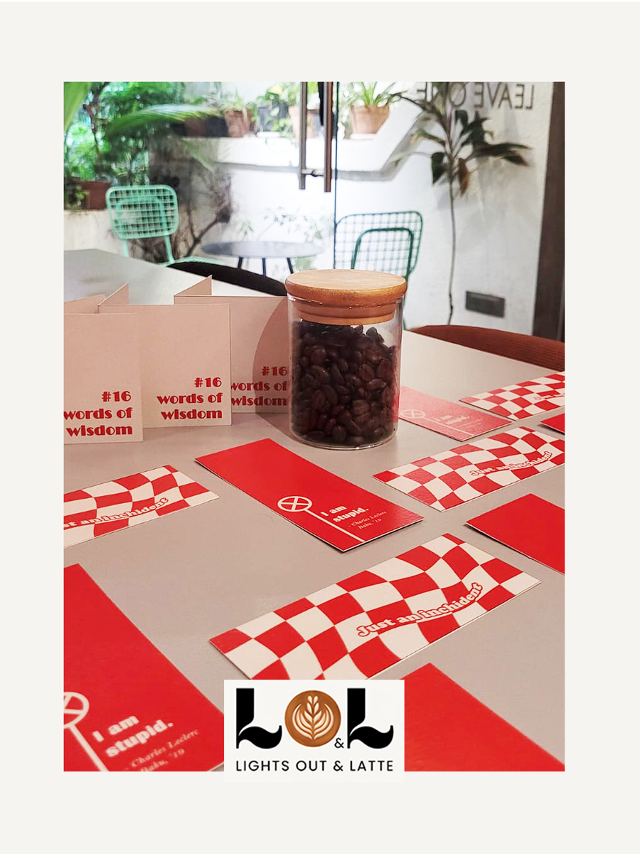 Takeaway cards on a café table